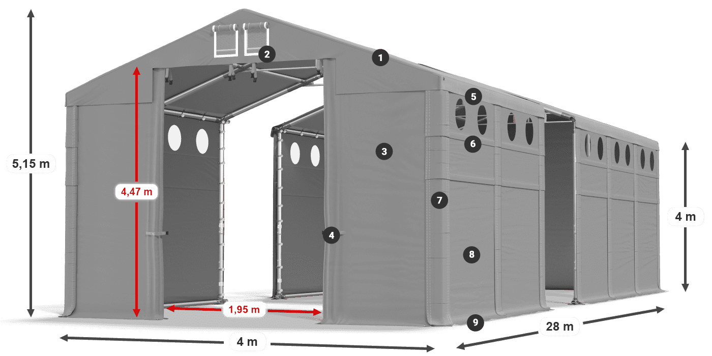 Dach: FR 620 PVC Wände: SD O 500 PVC 4m Legende