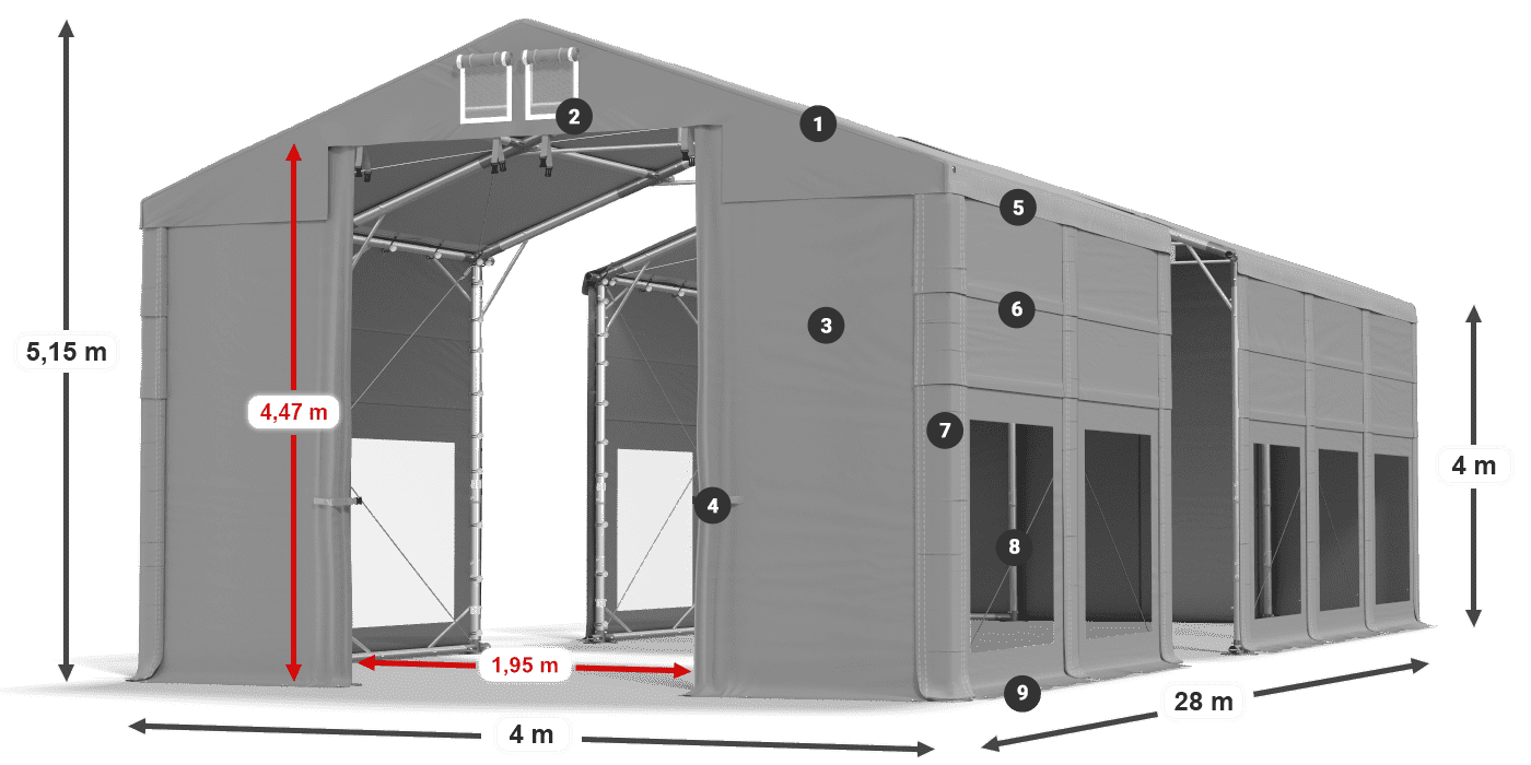 Dach: MS 580 PVC Wände: MS 580 PVC 4m Legende