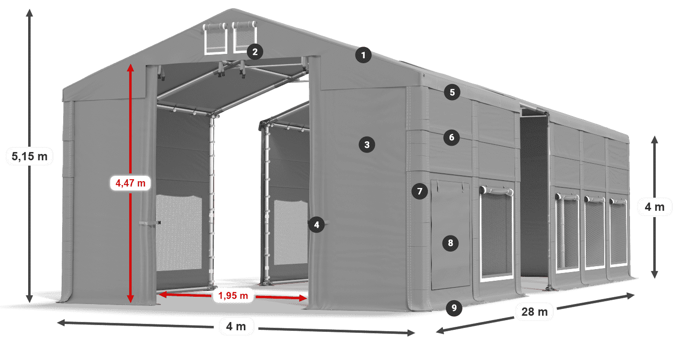 Dach: MS 580 PVC Wände: SD M 500 PVC 4m Legende