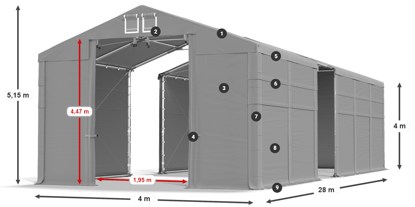 Dach: MS 580 PVC Wände: SD 500 PVC 4m Legende