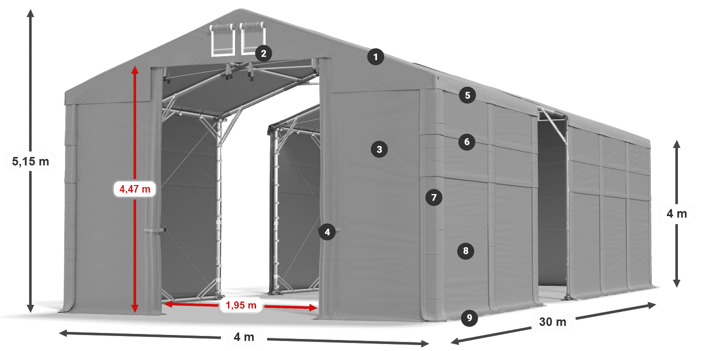 Dach: MS 580 PVC Wände: SD 500 PVC 4m Legende