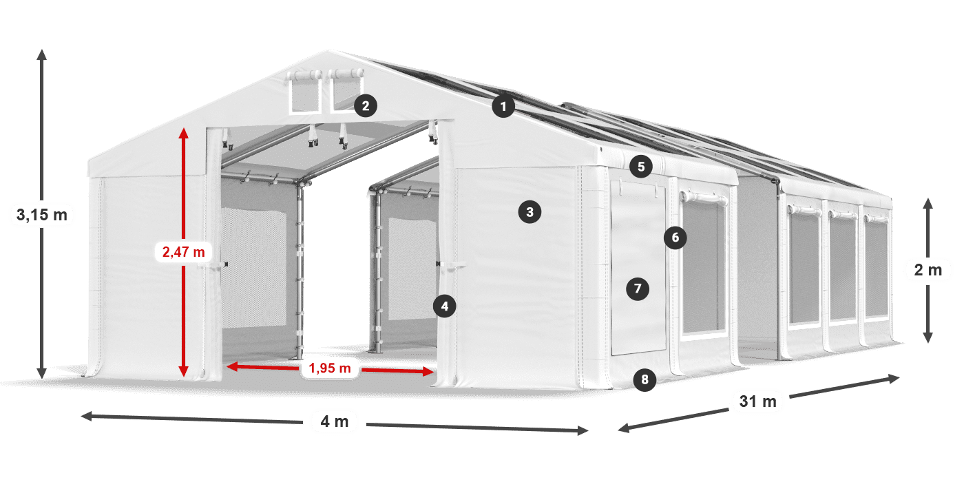 Dach: MS T 580 PVC Wände: SDM 500 PVC 2m Legende