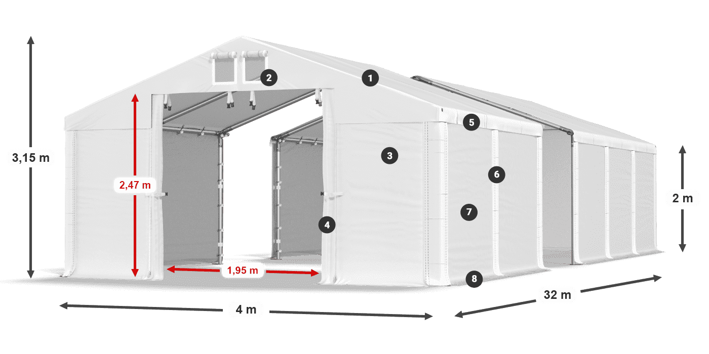 Dach: MS 580 PVC Wände: SD 500 PVC 2m Legende