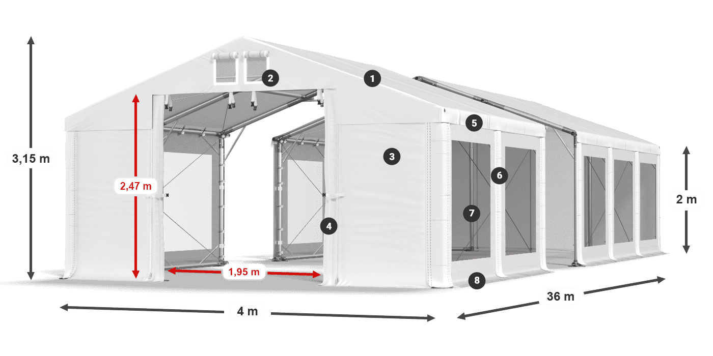 Dach: MS 580 PVC Wände: MS 580 PVC 2m Legende