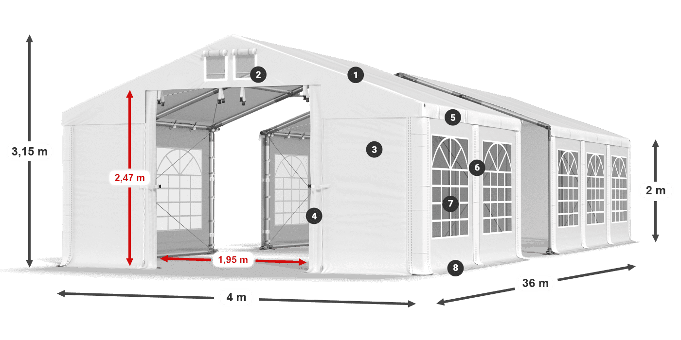 Dach: SD 560 PVC Wände: FR 620 PVC Legende 2m