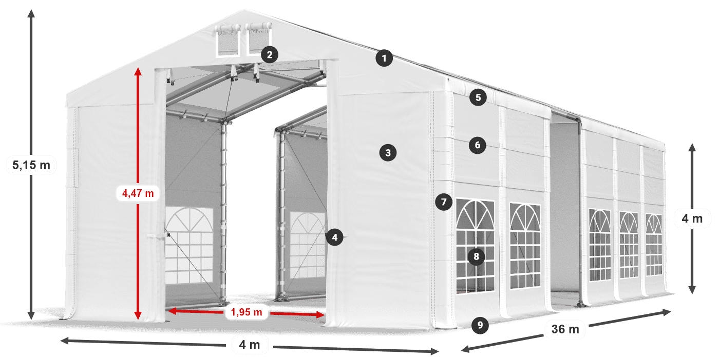 Dach: MS T 580 PVC Wände: SD 500 I PVC 4m Legende