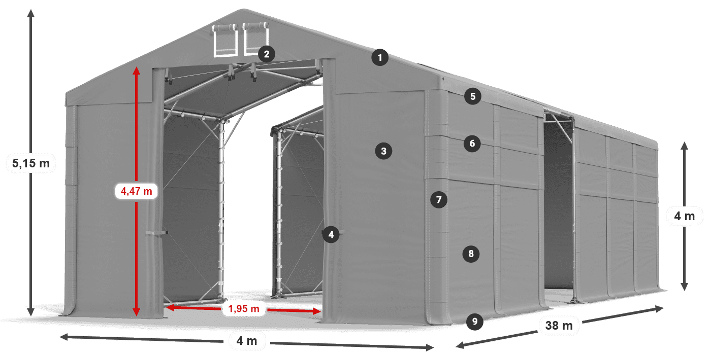 Dach: MS 580 PVC Wände: SD 500 PVC 4m Legende