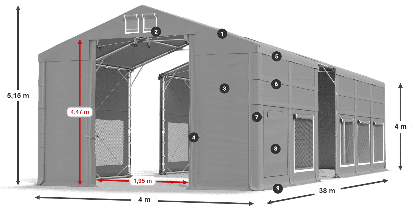 Dach: MS 580 PVC Wände: SD M 500 PVC 4m Legende