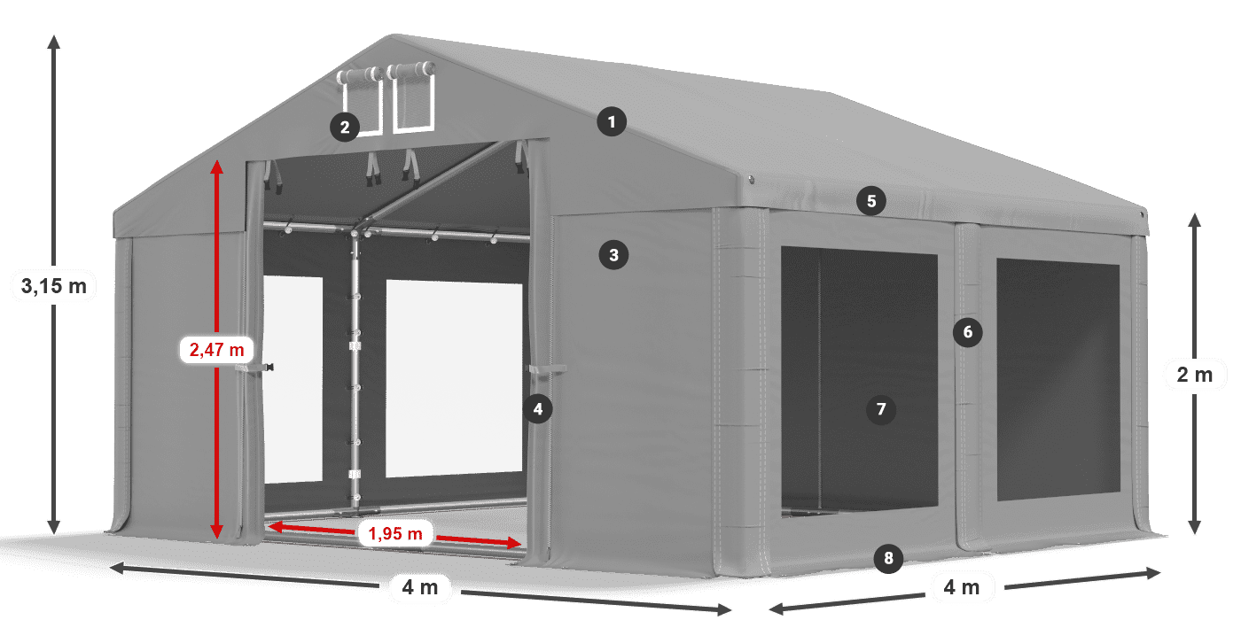 Dach: FR 620 PVC Wände: MS 580 PVC 2m Legende