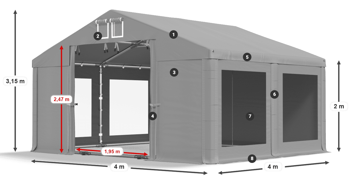 Dach: FR 620 PVC Wände: MS 580 PVC 2m Legende