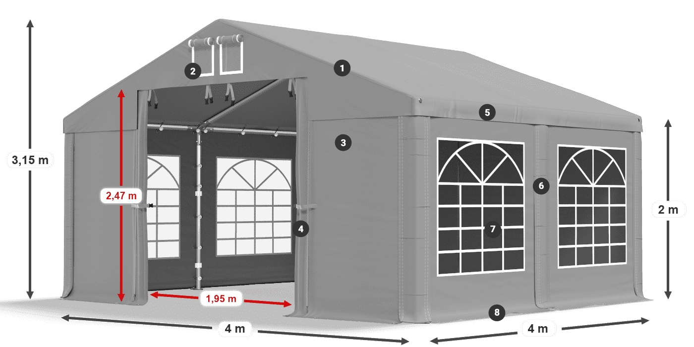 Dach: FR 620 PVC Wände: SD 500 PVC 2m Legende