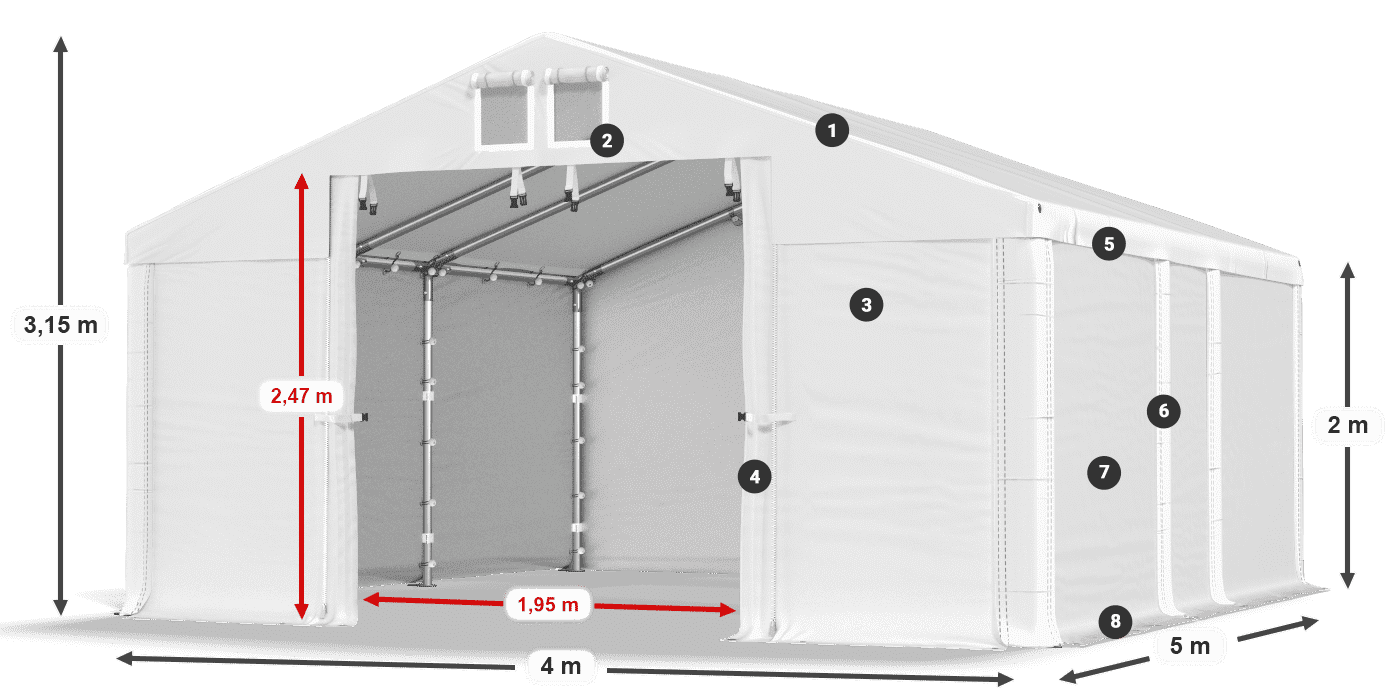 Dach: FR 620 PVC Wände: SD 580 PVC 2m Legende