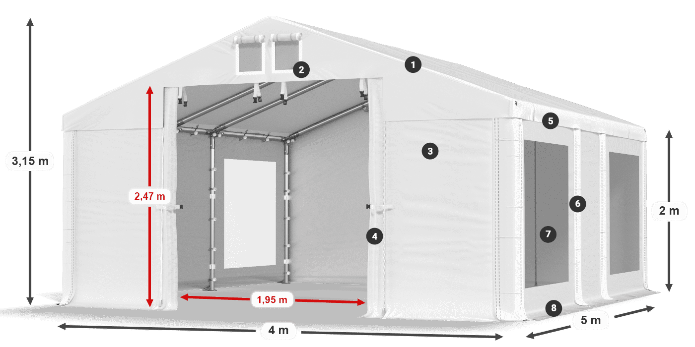 Dach: FR 620 PVC Wände: MS 580 PVC 2m Legende