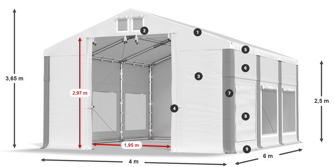 Dach: FR 620 PVC Wände: SD 500 PVC 2,5 m Legende