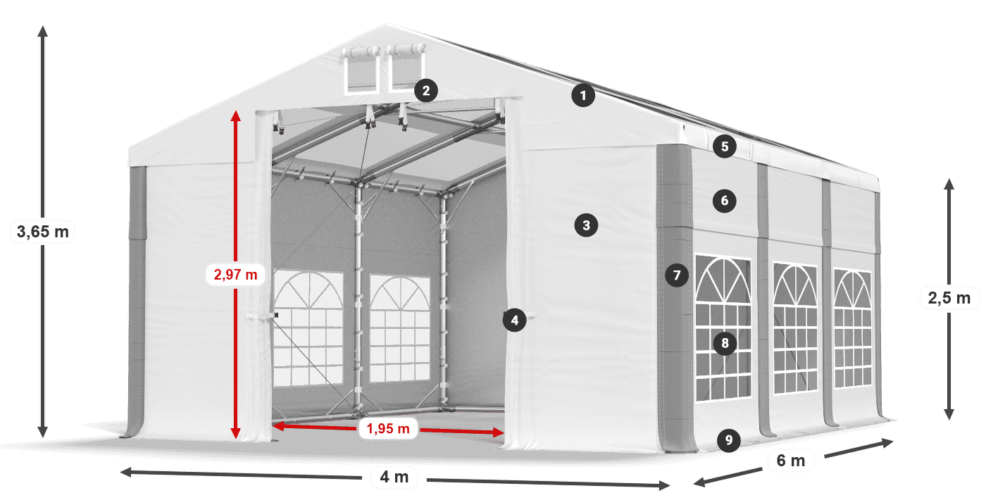 Dach: MS 580 PVC Wände: SD 500 PVC 2,5 m Legende