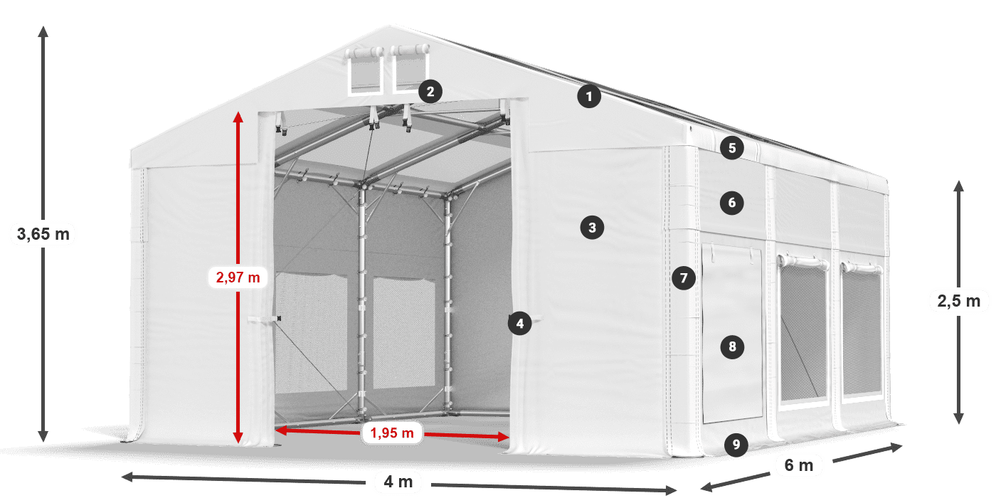 Dach: MS T 580 PVC Wände: SD M 500 PVC 2,5 m Legende