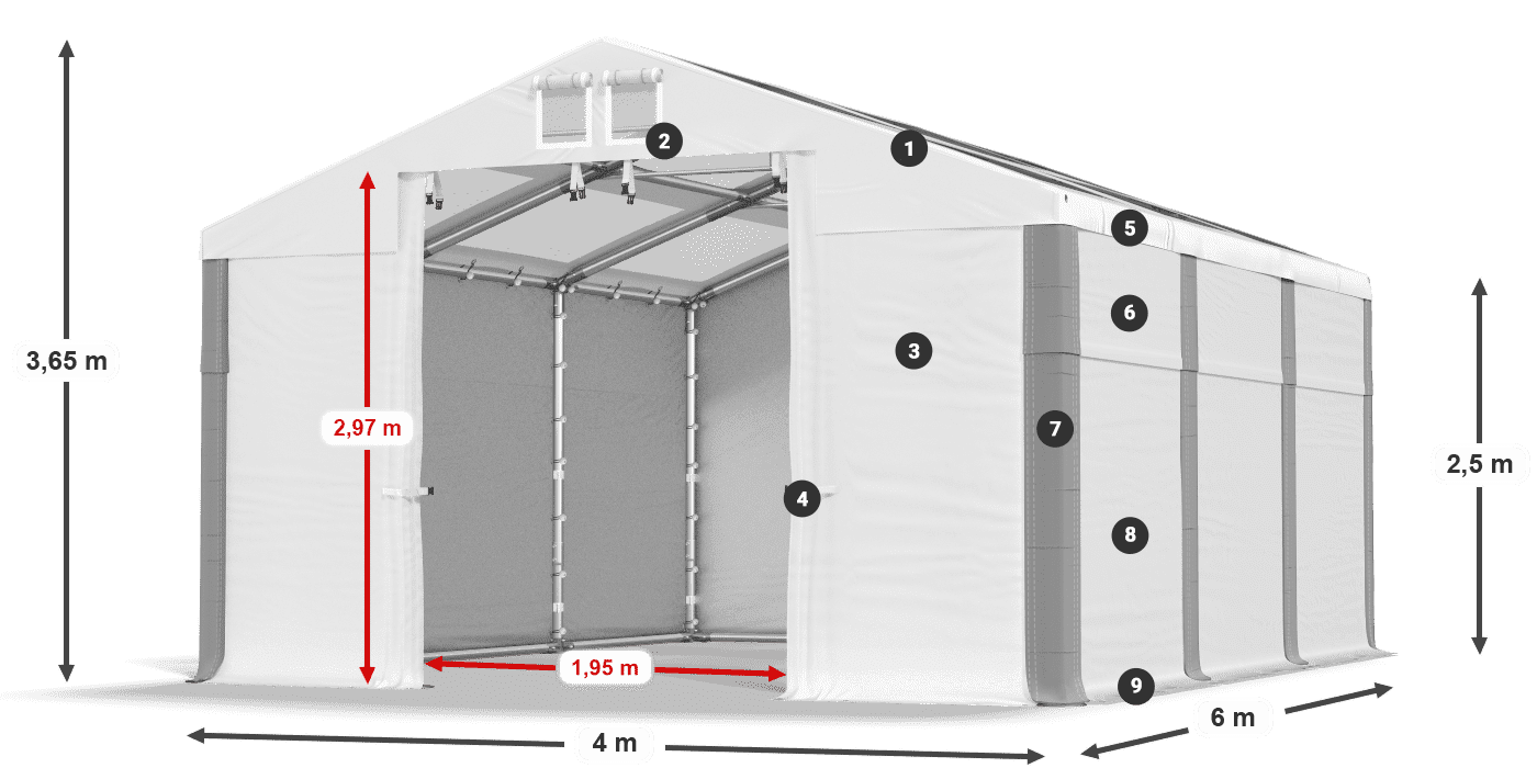 Dach: MS T 580 PVC Wände: SD 500 PVC 2,5 m Legende