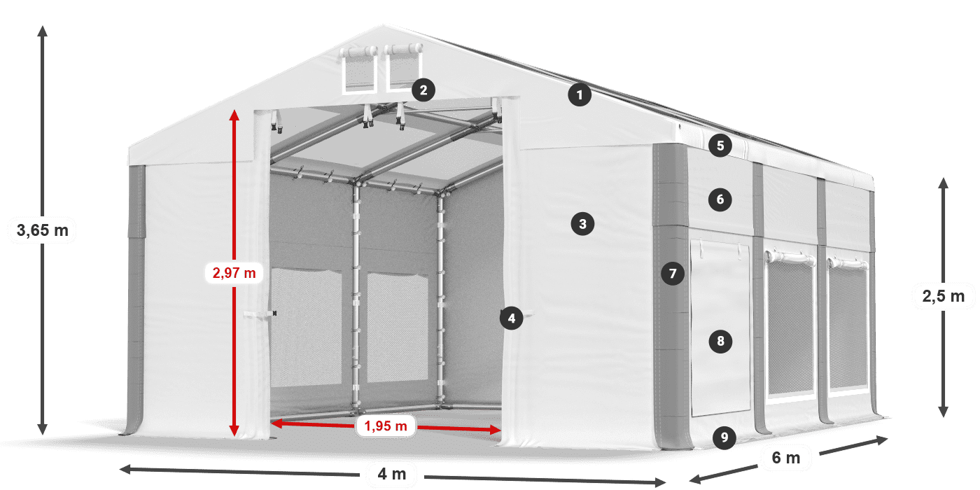 Dach: MS T 580 PVC Wände: SD M 500 PVC 2,5 m Legende