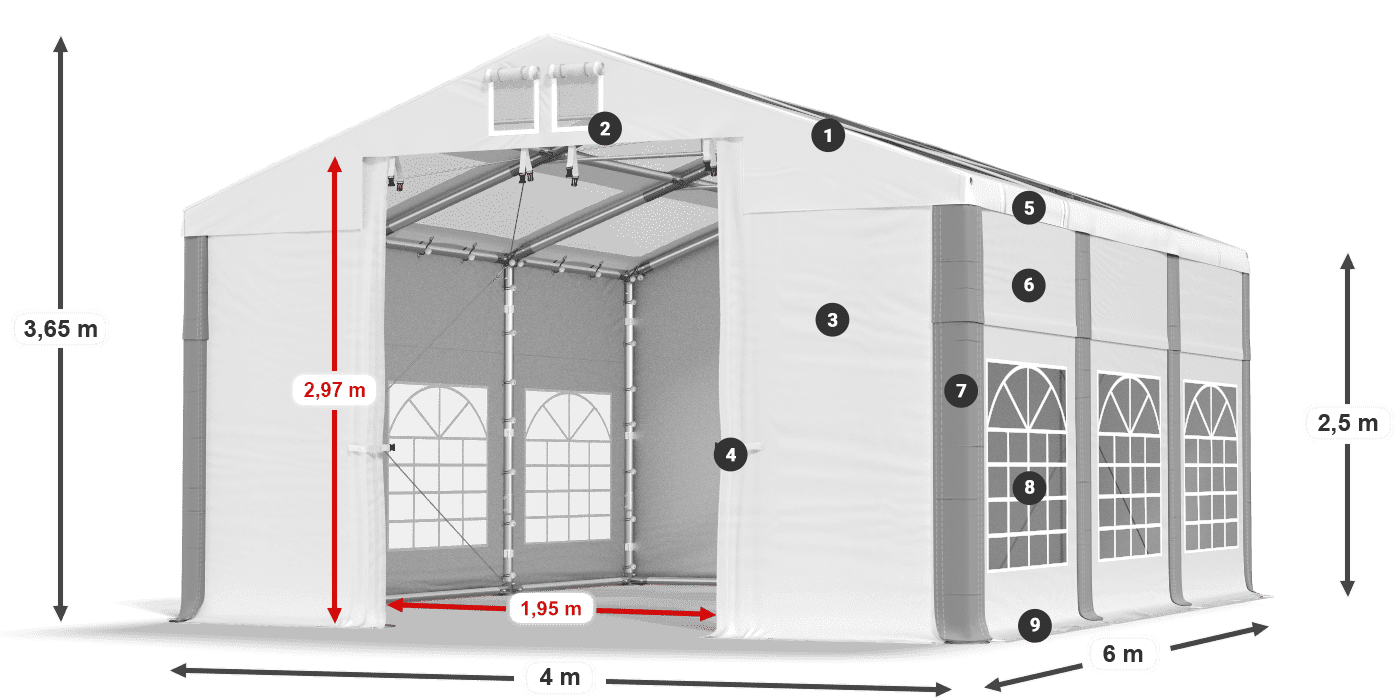 Dach: MS 580 PVC Wände: SD 500 PVC 2,5 m Legende