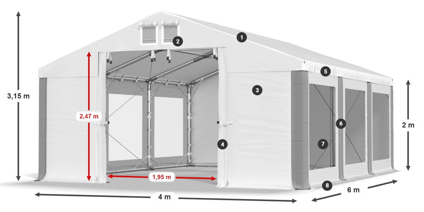 Dach: FR 620 PVC Wände: MS 580 PVC 2m Legende