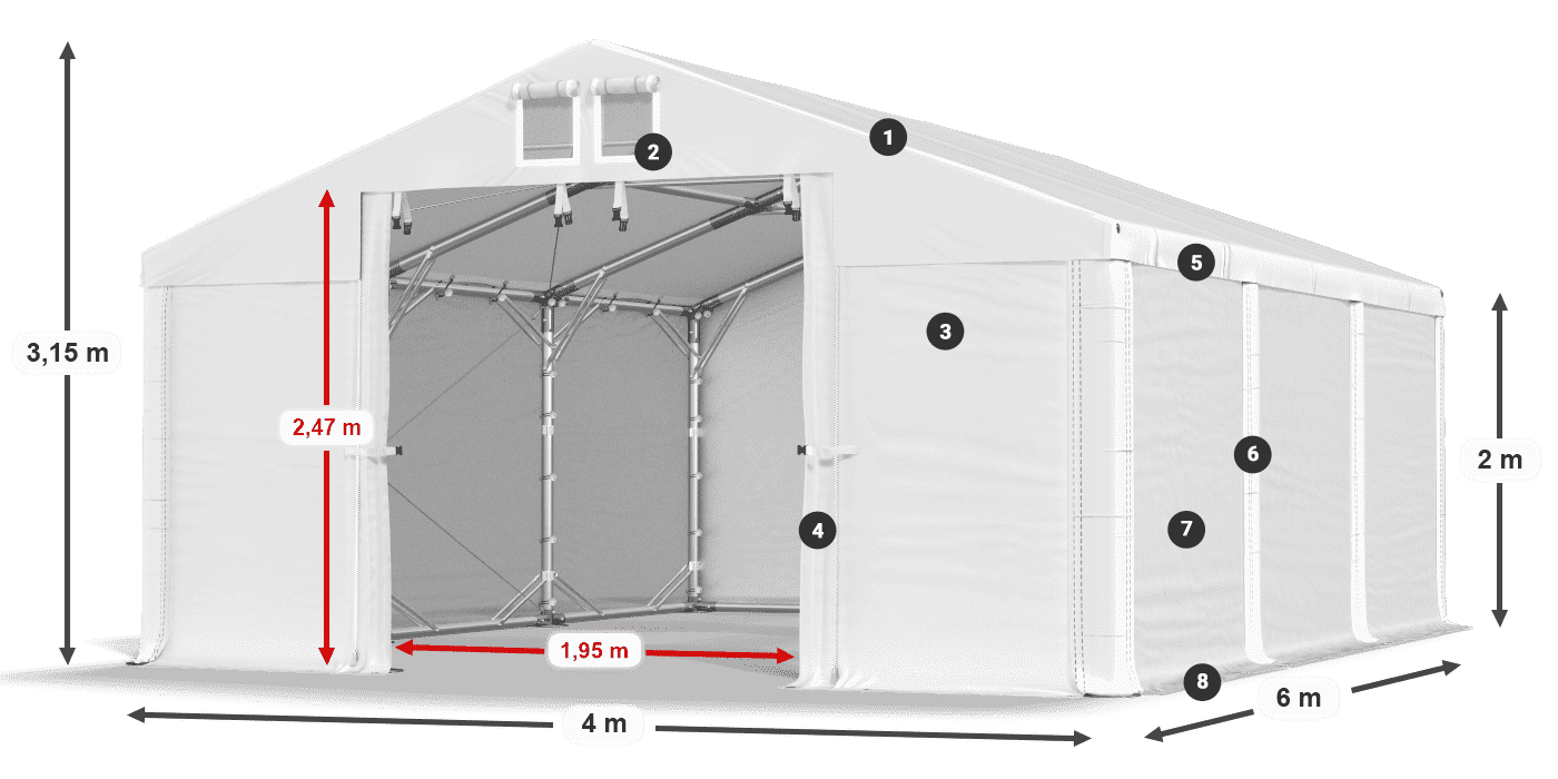 Dach: FR 620 PVC Wände: SD 580 PVC 2m Legende