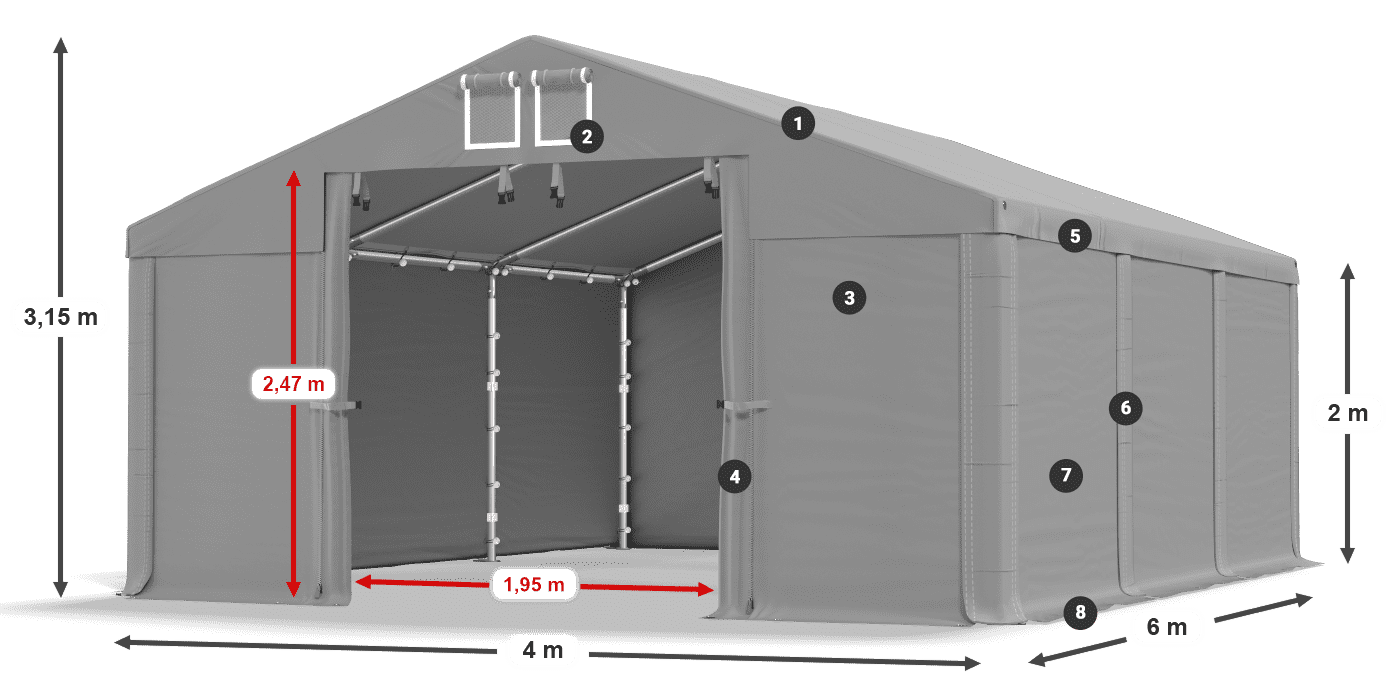 Dach: FR 620 PVC Wände: SD 580 PVC 2m Legende