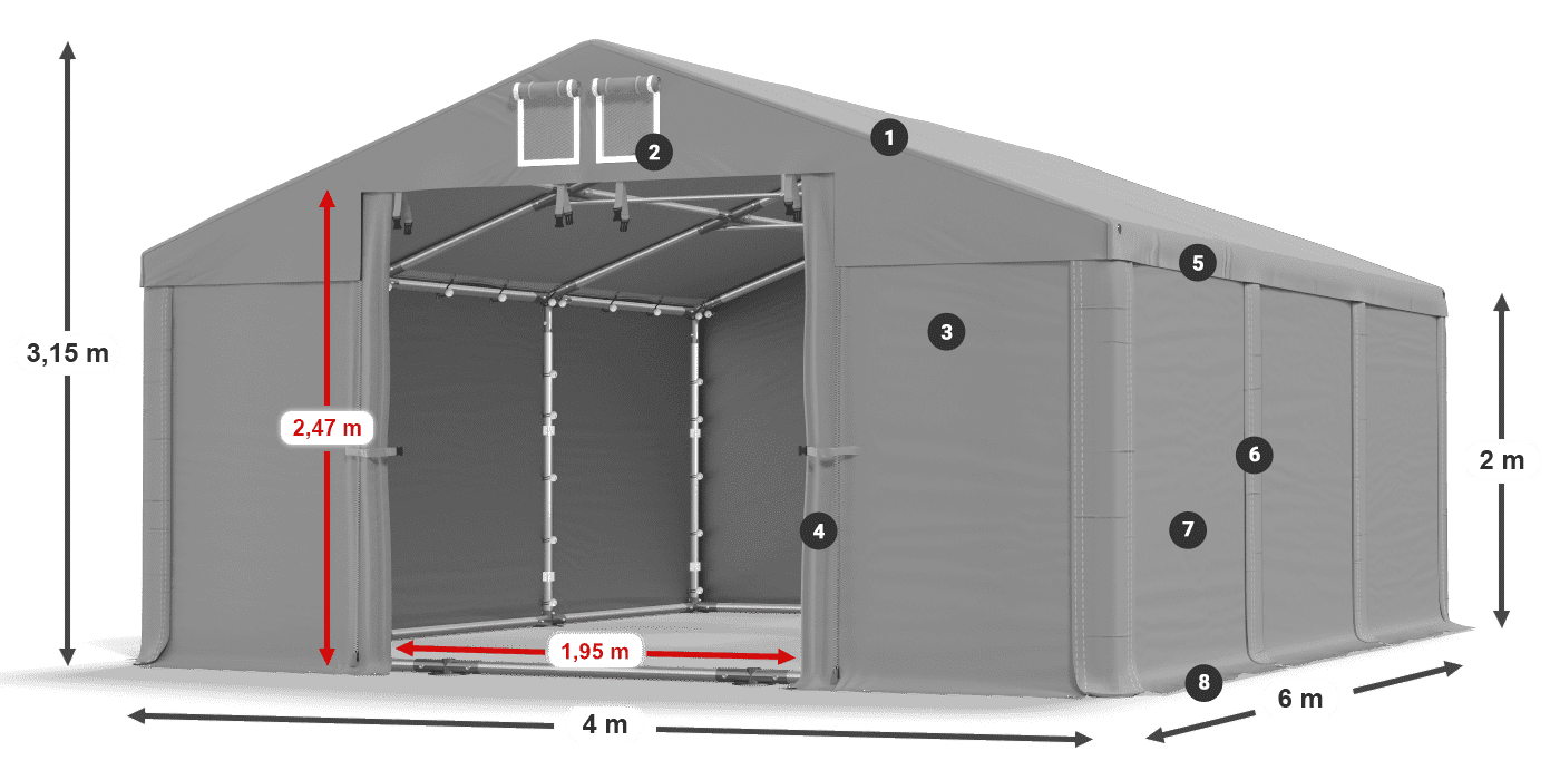 Dach: FR 620 PVC Wände: SD 580 PVC 2m Legende