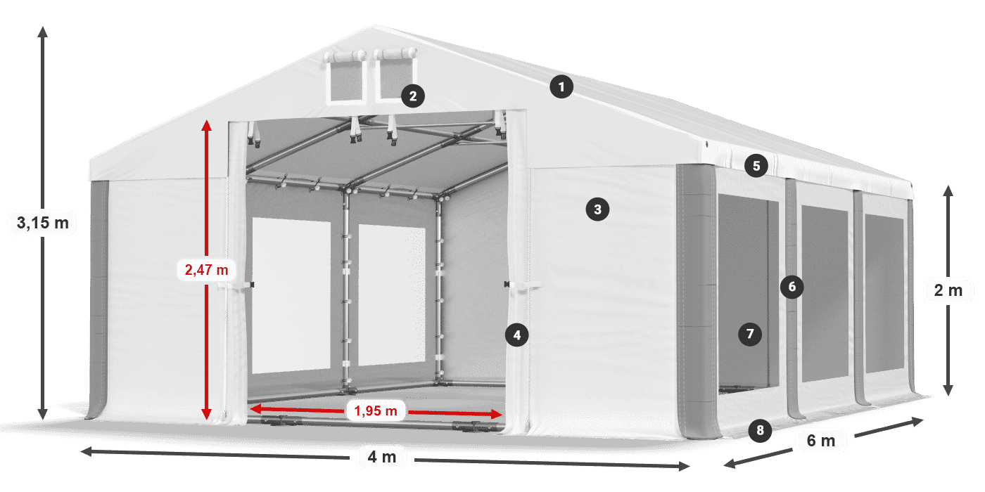 Dach: FR 620 PVC Wände: MS 580 PVC 2m Legende