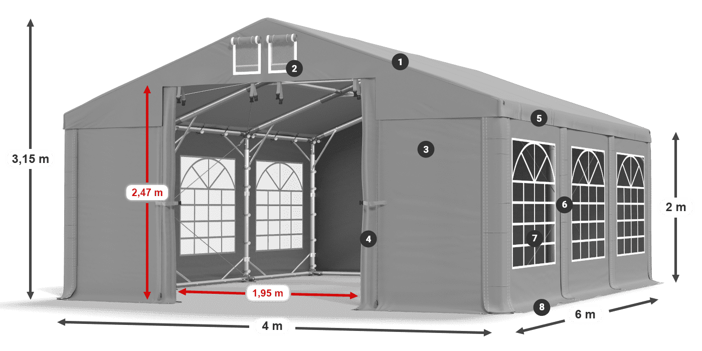 Dach: FR 620 PVC Wände: SD 500 PVC 2m Legende