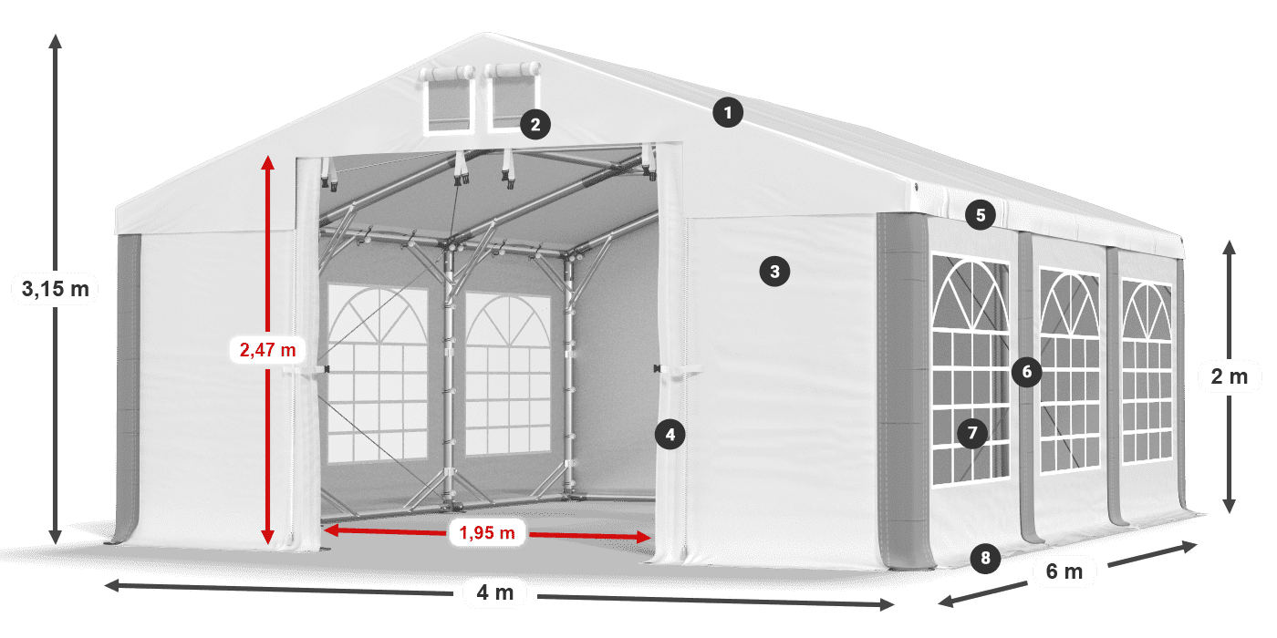 Dach: FR 620 PVC Wände: SD 500 PVC 2m Legende