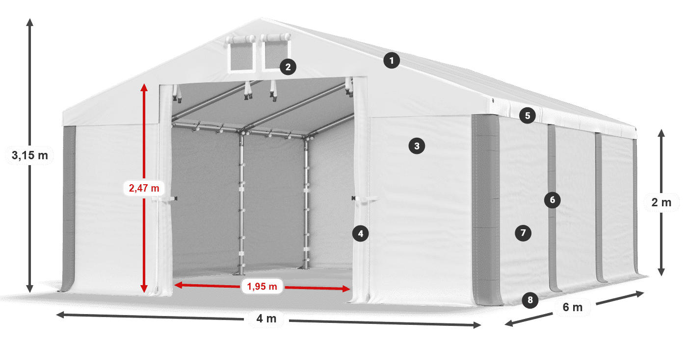 Dach: FR 620 PVC Wände: SD 500 PVC 2m Legende