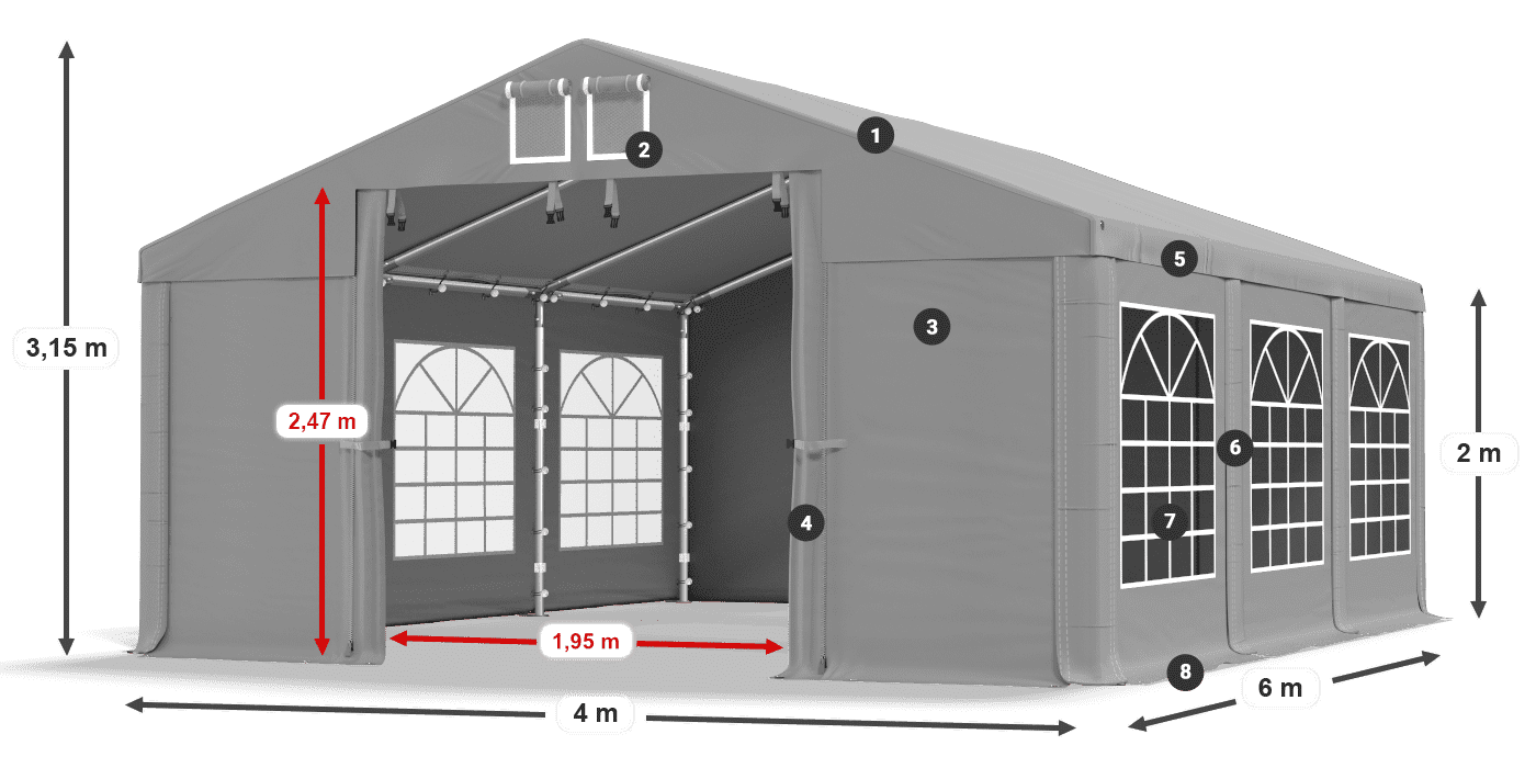 Dach: FR 620 PVC Wände: SD 500 PVC 2m Legende