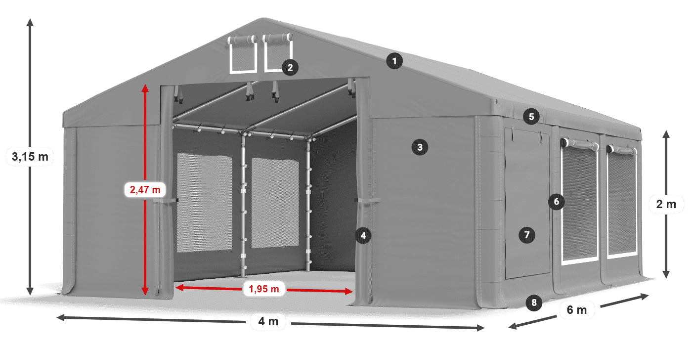 Dach: FR 620 PVC Wände: SD 500 PVC 2m Legende