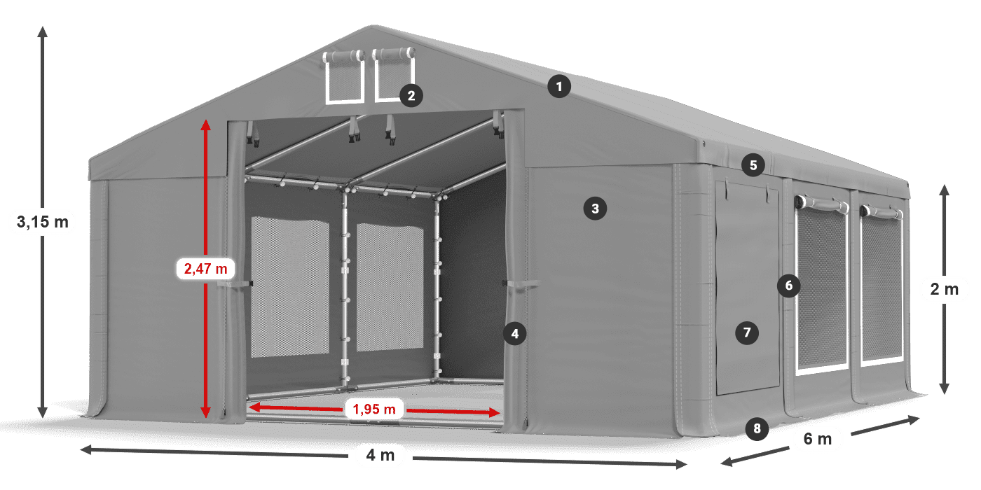 Dach: FR 620 PVC Wände: SD 500 PVC 2m Legende