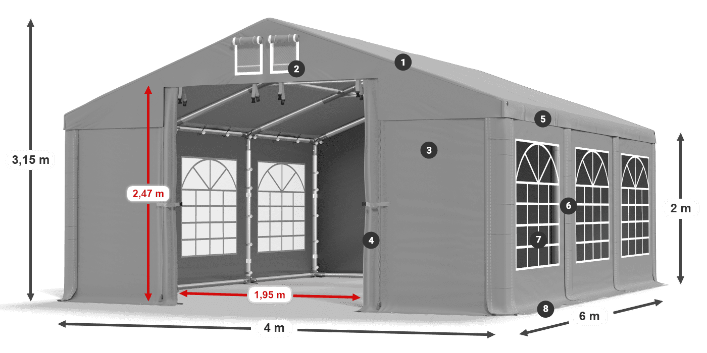 Dach: FR 620 PVC Wände: SD 500 PVC 2m Legende