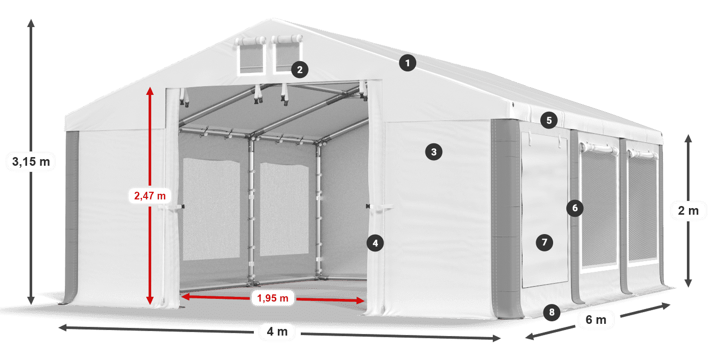 Dach: FR 620 PVC Wände: SD 500 PVC 2m Legende