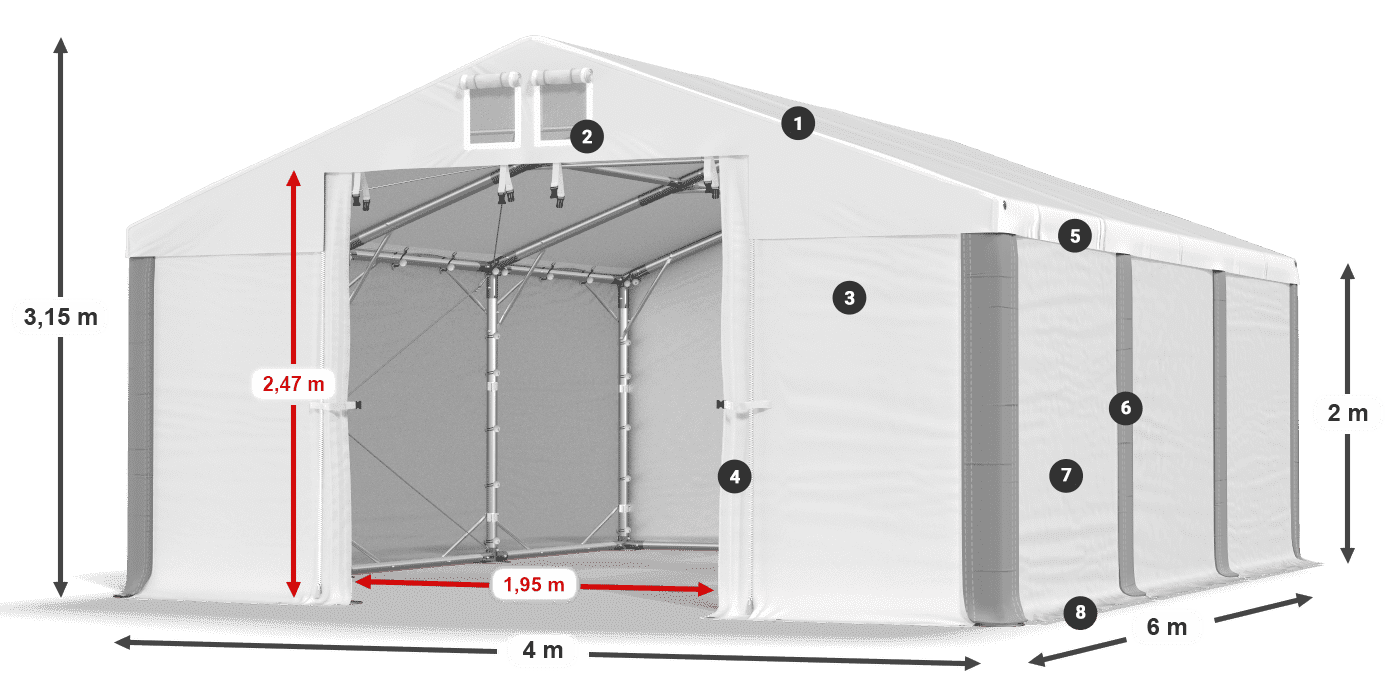 Dach: MS 580 PVC Wände: FR M 620 PVC 2m Legende