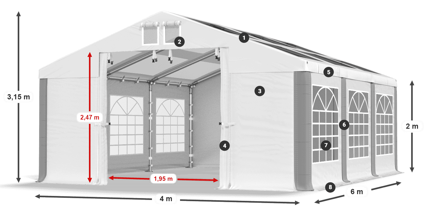 Dach: MS T 580 PVC Wände: FR 620 PVC 2m Legende