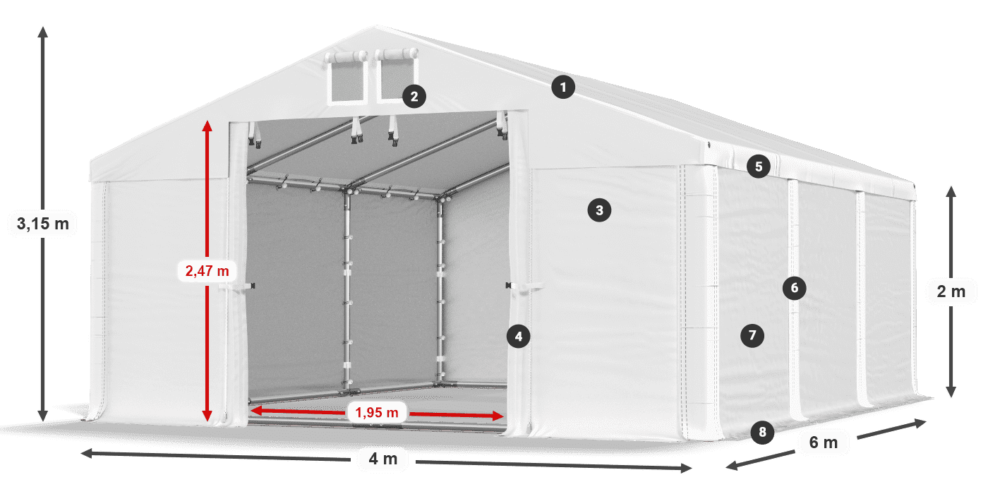 Dach: MS 580 PVC Wände: FR M 620 PVC 2m Legende