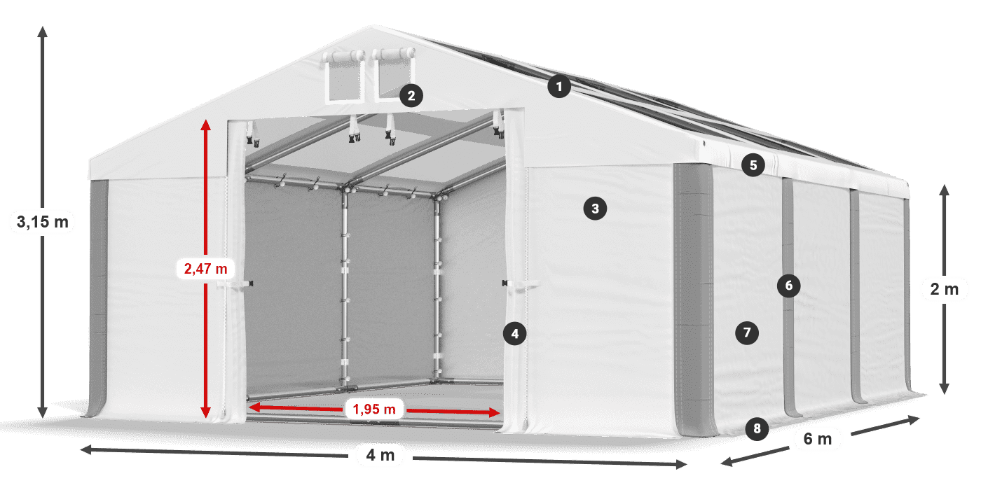 Dach: MS T 580 PVC Wände: FR 620 PVC 2m Legende