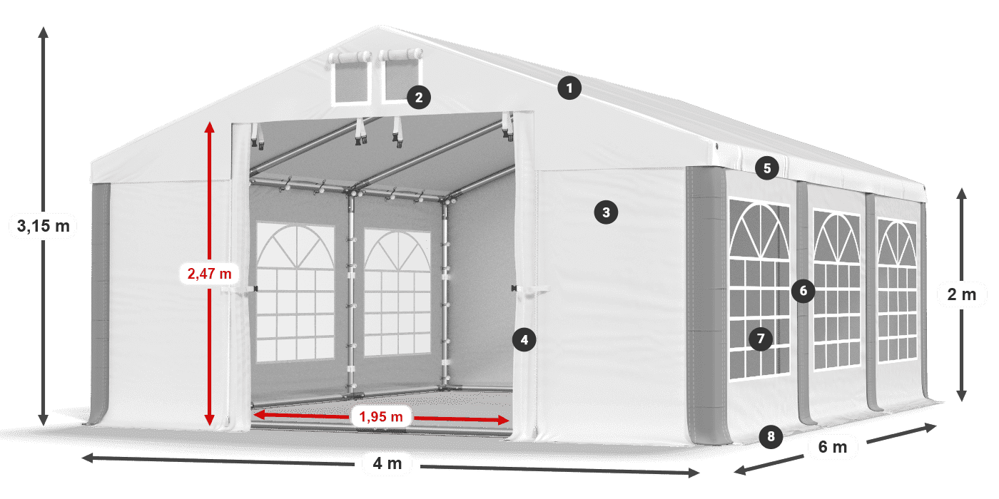 Dach: MS 580 PVC Wände: FR 620 PVC 2m Legende