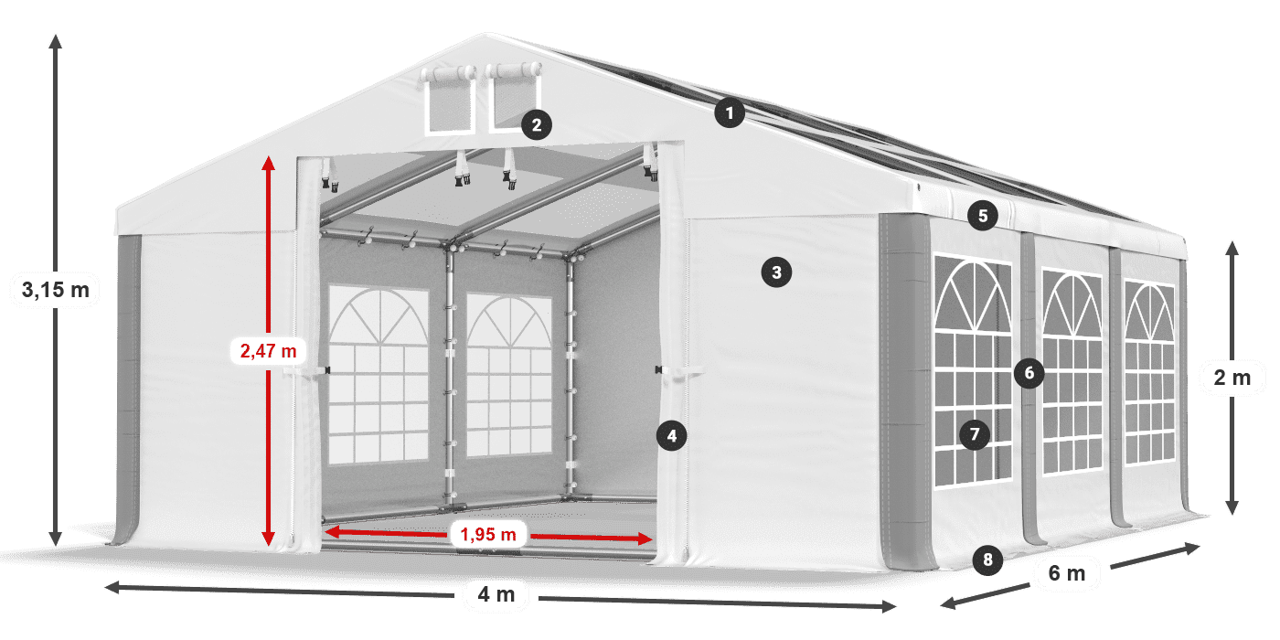 Dach: MS T 580 PVC Wände: FR 620 PVC 2m Legende