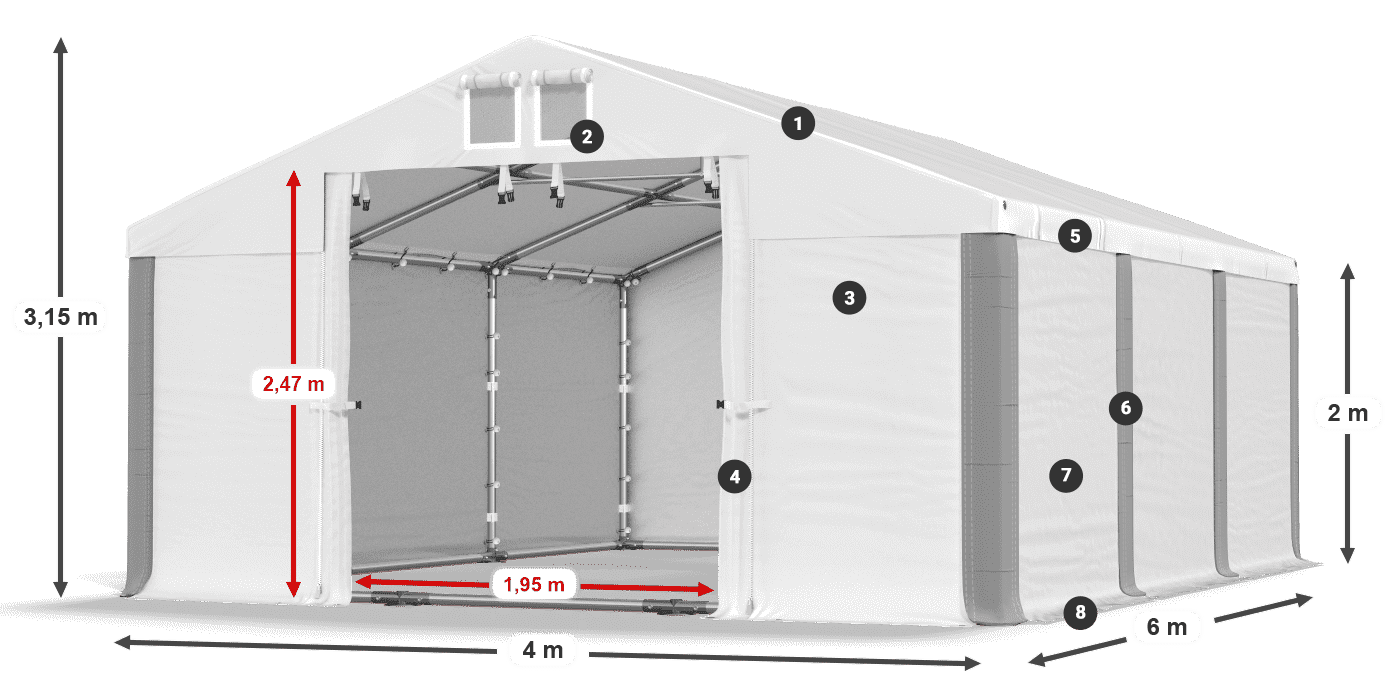 Dach: MS 580 PVC Wände: FR M 620 PVC 2m Legende