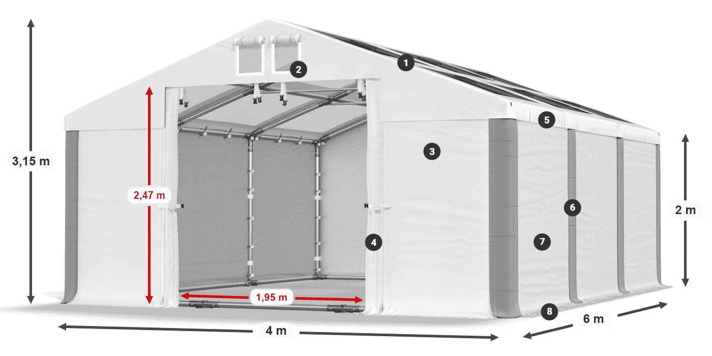 Dach: MS T 580 PVC Wände: FR 620 PVC 2m Legende