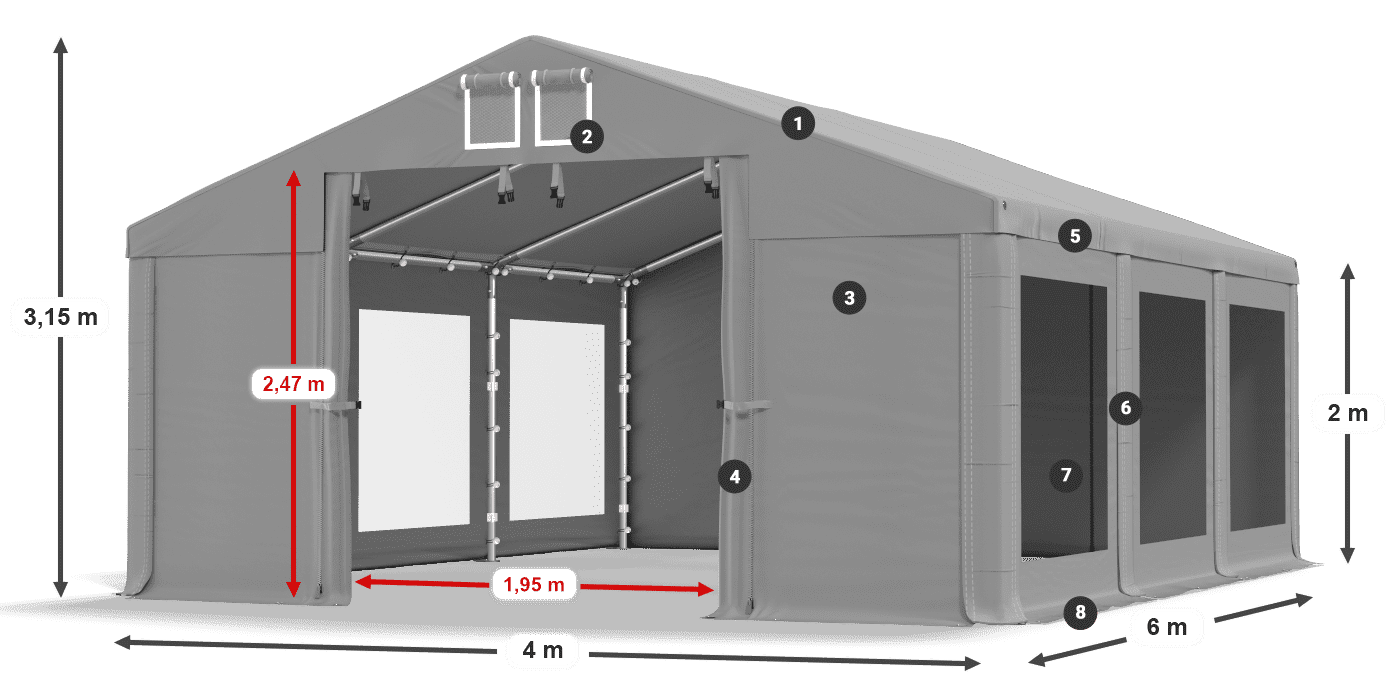 Dach: MS 580 PVC Wände: MS 580 PVC 2m Legende