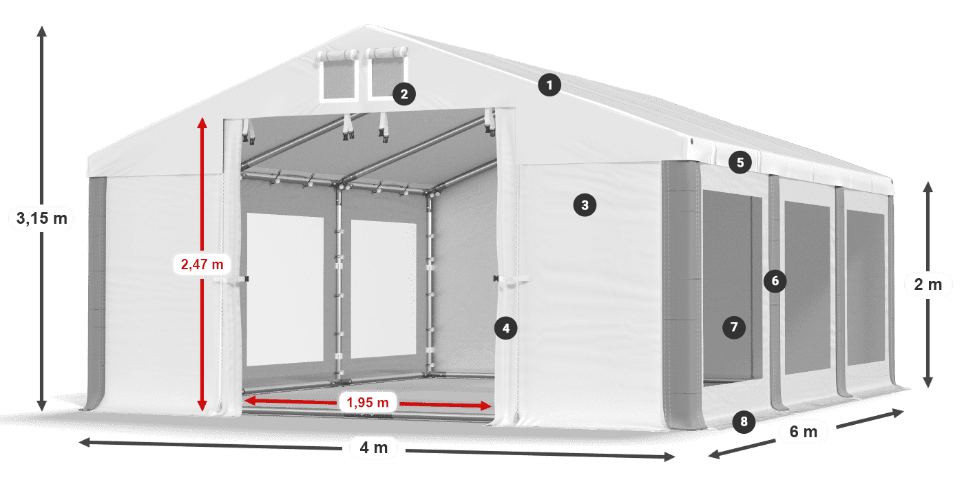 Dach: MS 580 PVC Wände: MS 580 PVC 2m Legende