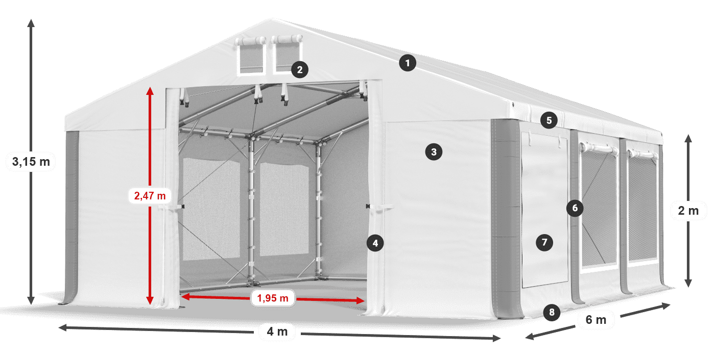 Dach: MS 580 PVC Wände: SD M 500 PVC 2m Legende