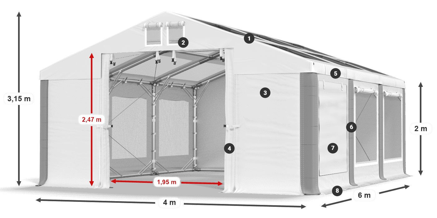 Dach: MS T 580 PVC Wände: SDM 500 PVC 2m Legende