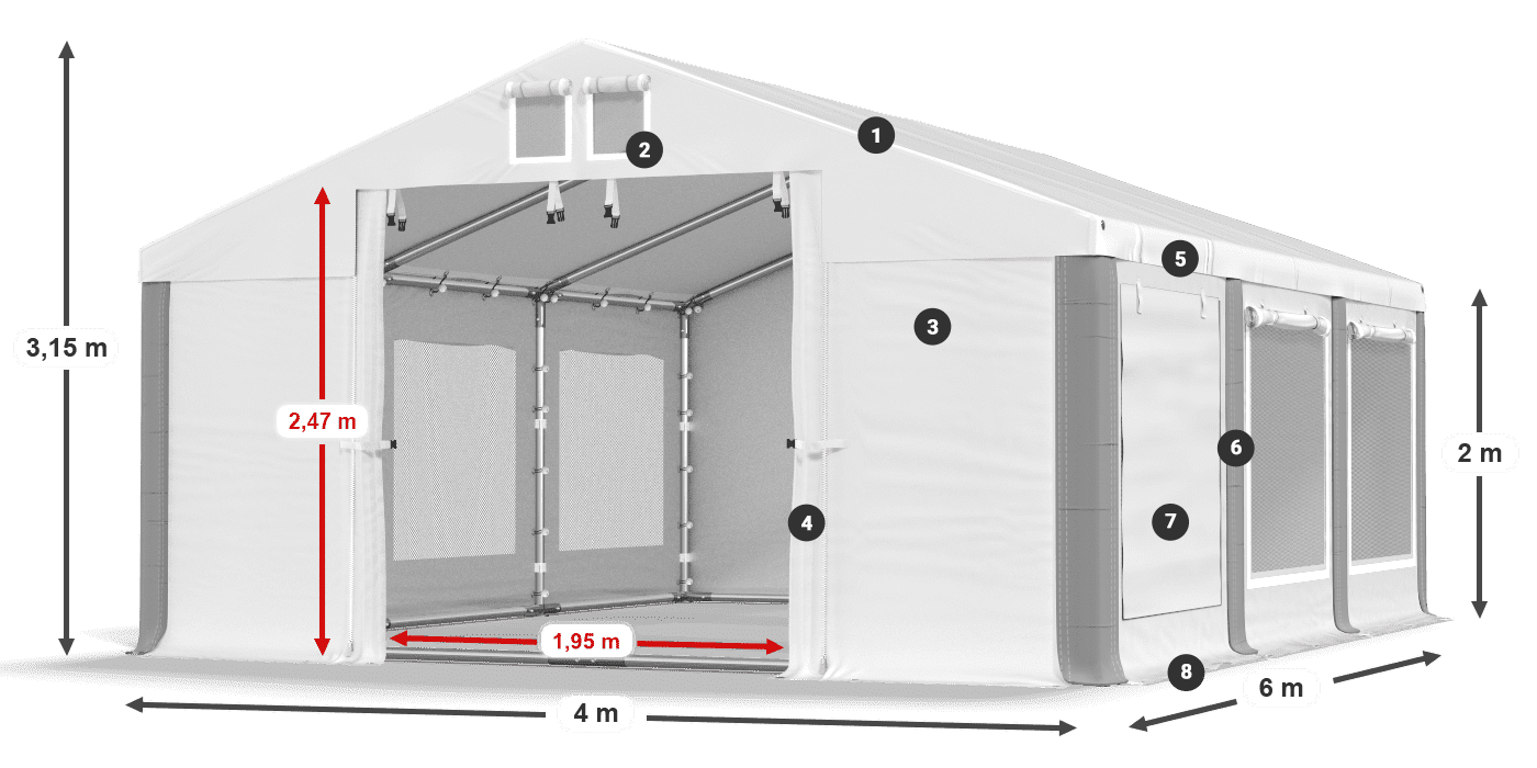 Dach: MS 580 PVC Wände: SD M 500 PVC 2m Legende