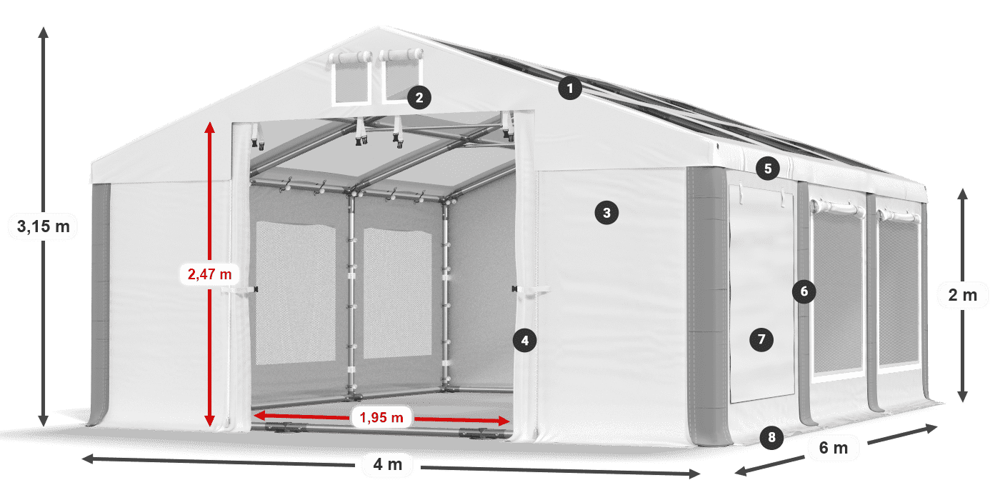 Dach: MS T 580 PVC Wände: SDM 500 PVC 2m Legende